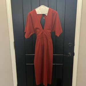 Deep V midi dress in burnt orange